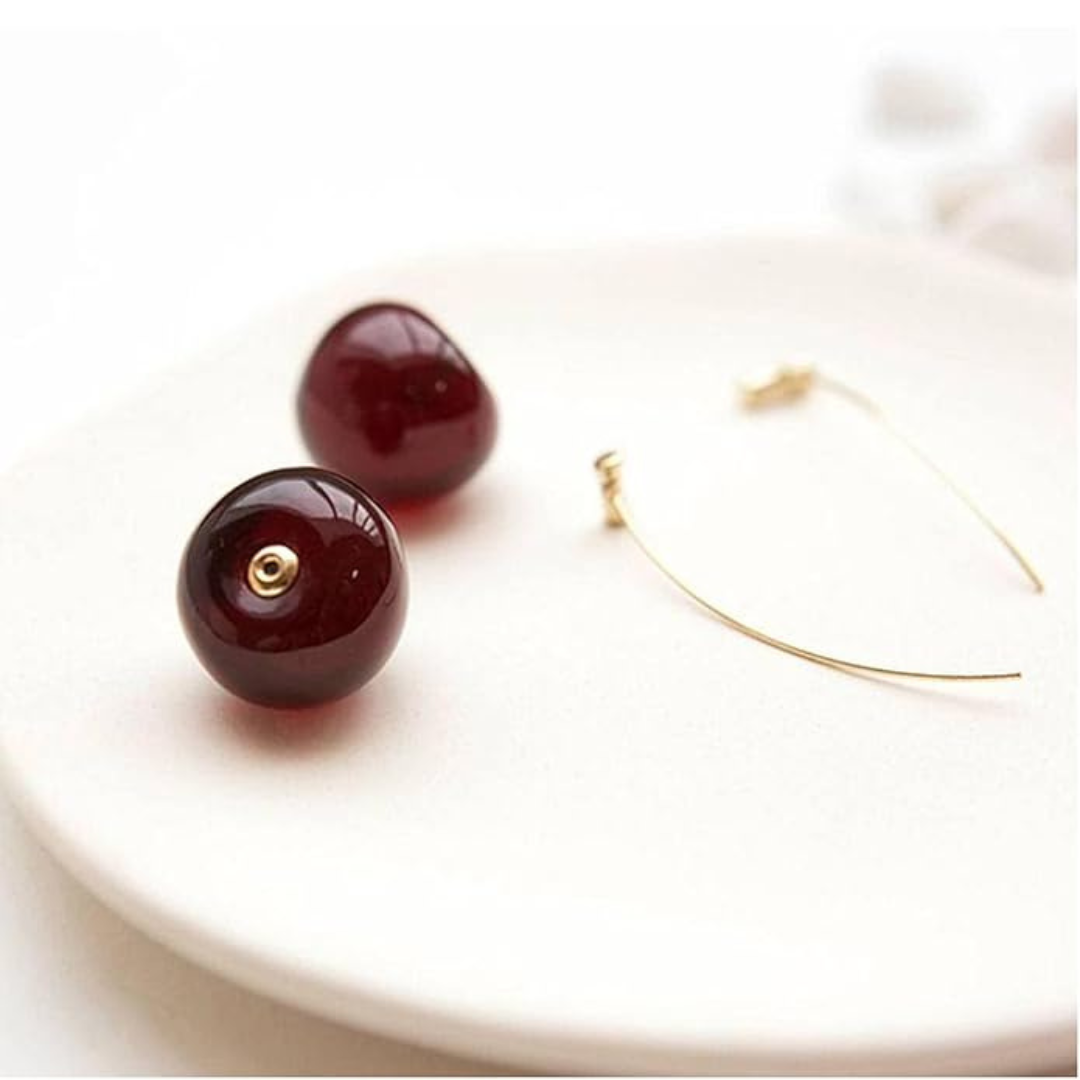 Cherry Drop Earrings – Playful Korean Design