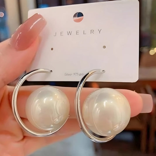 Modern Pearl Hoop Earrings