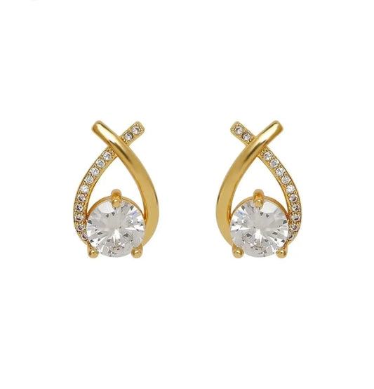 Narinava Elegance Crystal Gold Stud Earrings