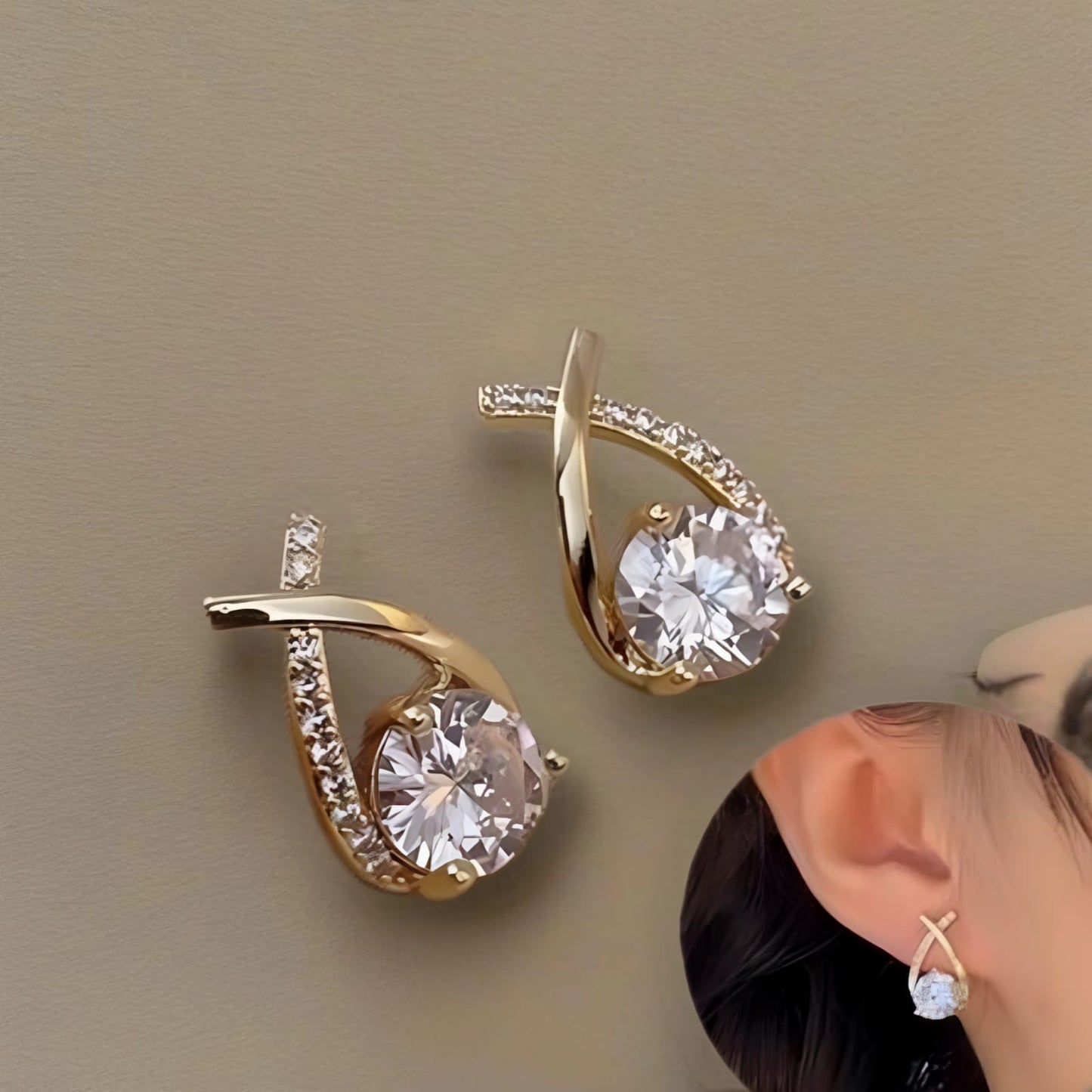 Narinava Elegance Crystal Gold Stud Earrings